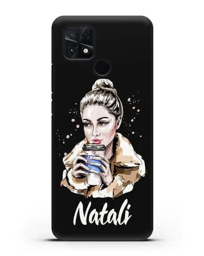 Именной чехол Девушка блондинка с кофе в руках силиконовый для Xiaomi Poco C40