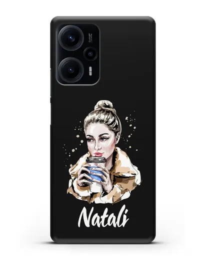 Именной чехол Девушка блондинка с кофе в руках силиконовый для Xiaomi Poco F5