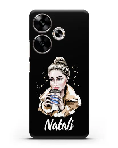 Именной чехол Девушка блондинка с кофе в руках силиконовый для Xiaomi Poco F6