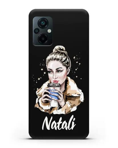 Именной чехол Девушка блондинка с кофе в руках силиконовый для Xiaomi Poco M5