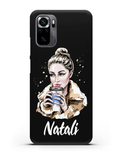 Именной чехол Девушка блондинка с кофе в руках силиконовый для Xiaomi Poco M5s