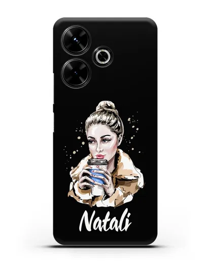 Именной чехол Девушка блондинка с кофе в руках силиконовый для Xiaomi Poco M6