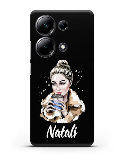 Именной чехол Девушка блондинка с кофе в руках силиконовый для Xiaomi Poco M6 Pro