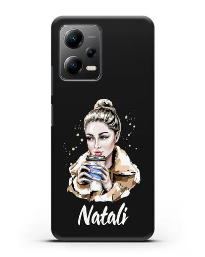 Именной чехол Девушка блондинка с кофе в руках силиконовый для Xiaomi Poco X5