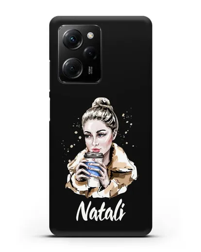 Именной чехол Девушка блондинка с кофе в руках силиконовый для Xiaomi Poco X5 Pro