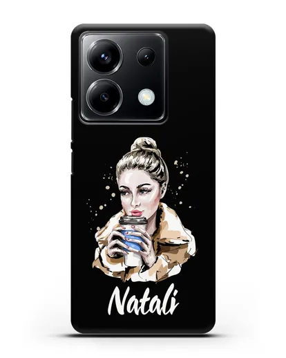 Именной чехол Девушка блондинка с кофе в руках силиконовый для Xiaomi Poco X6