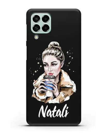 Именной чехол Девушка блондинка с кофе в руках силиконовый для Samsung Galaxy M53 [SM-M536]