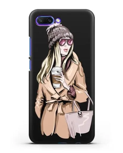 Чехол Девушка блондинка в пальто и кофе в руках силиконовый для Honor 10