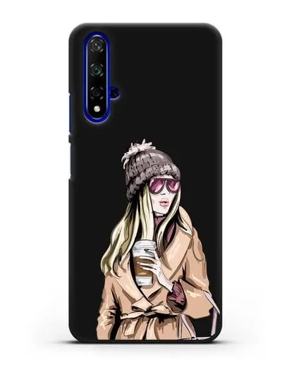 Чехол Девушка блондинка в пальто и кофе в руках силиконовый для Honor 20