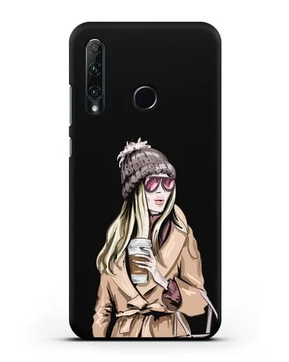 Чехол Девушка блондинка в пальто и кофе в руках силиконовый для Honor 20e