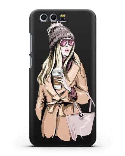 Чехол Девушка блондинка в пальто и кофе в руках силиконовый для Honor 9