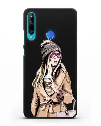 Чехол Девушка блондинка в пальто и кофе в руках силиконовый для Honor 9C