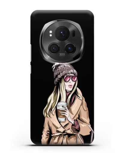 Чехол Девушка блондинка в пальто и кофе в руках силиконовый для Honor Magic 6 Pro
