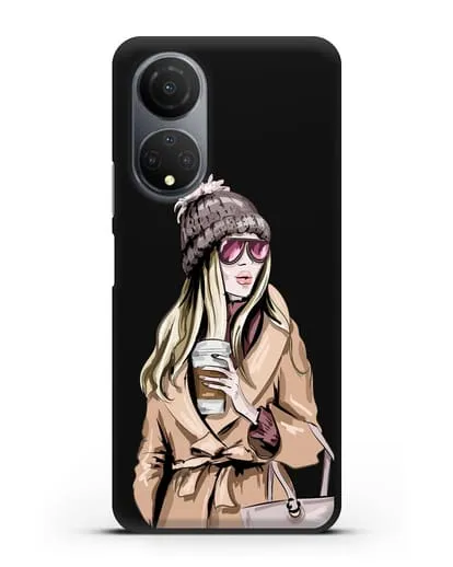 Чехол Девушка блондинка в пальто и кофе в руках силиконовый для Honor X7