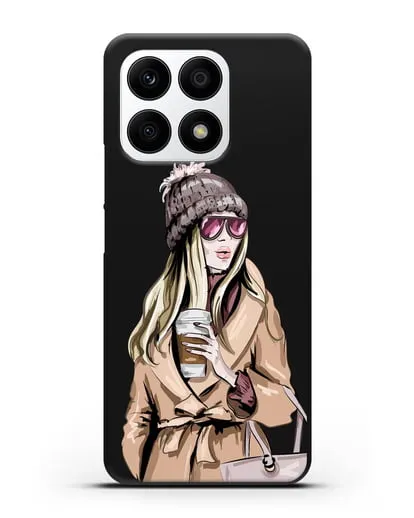 Чехол Девушка блондинка в пальто и кофе в руках силиконовый для Honor X8a