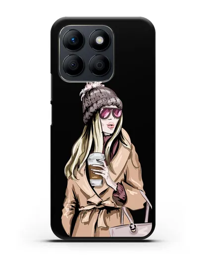 Чехол Девушка блондинка в пальто и кофе в руках силиконовый для Honor X8b