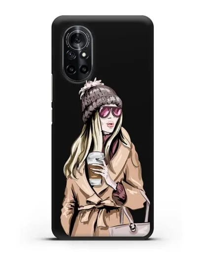 Чехол Девушка блондинка в пальто и кофе в руках силиконовый для Huawei Nova 8