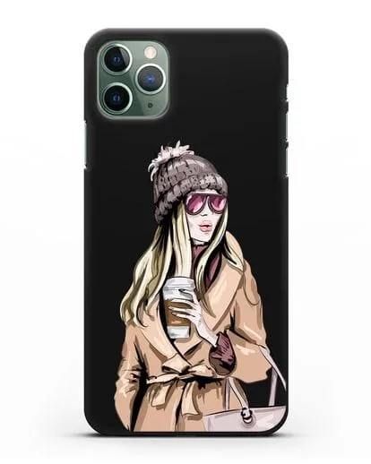 Чехол Девушка блондинка в пальто и кофе в руках силиконовый для iPhone 11 Pro Max