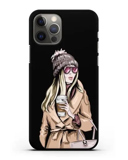 Чехол Девушка блондинка в пальто и кофе в руках силиконовый для iPhone 12 Pro