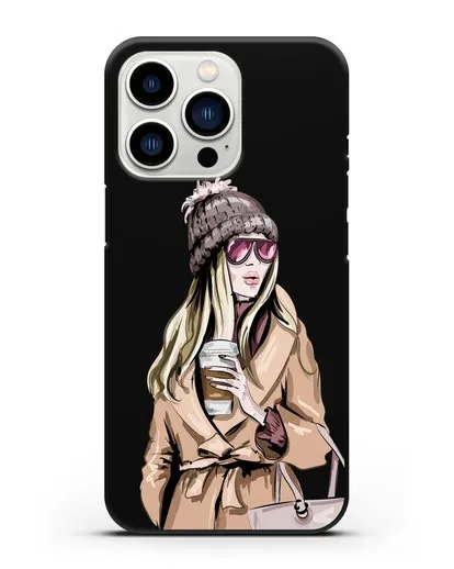 Чехол Девушка блондинка в пальто и кофе в руках силиконовый для iPhone 13 Pro