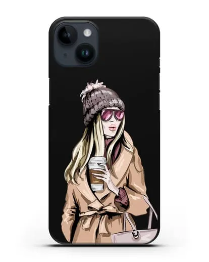 Чехол Девушка блондинка в пальто и кофе в руках силиконовый для iPhone 14 Plus