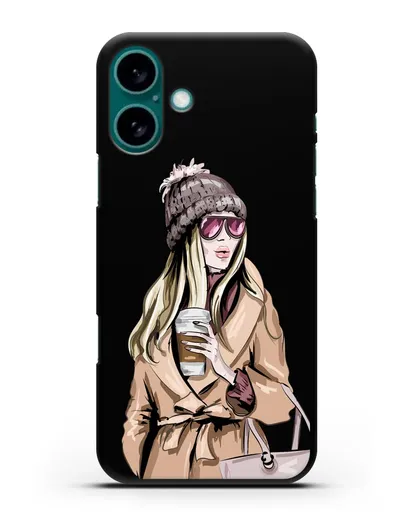Чехол Девушка блондинка в пальто и кофе в руках силиконовый для iPhone 16 Plus