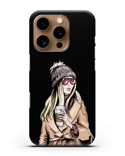 Чехол Девушка блондинка в пальто и кофе в руках силиконовый для iPhone 16 Pro