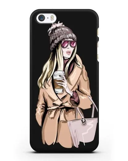 Чехол Девушка блондинка в пальто и кофе в руках силиконовый для iPhone 5/5s/SE