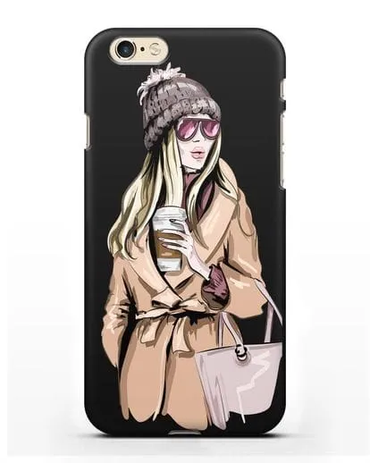 Чехол Девушка блондинка в пальто и кофе в руках силиконовый для iPhone 6