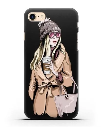 Чехол Девушка блондинка в пальто и кофе в руках силиконовый для iPhone 8