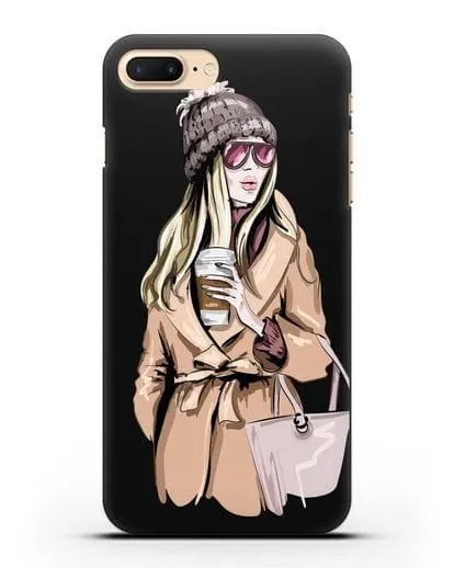 Чехол Девушка блондинка в пальто и кофе в руках силиконовый для iPhone 7 Plus