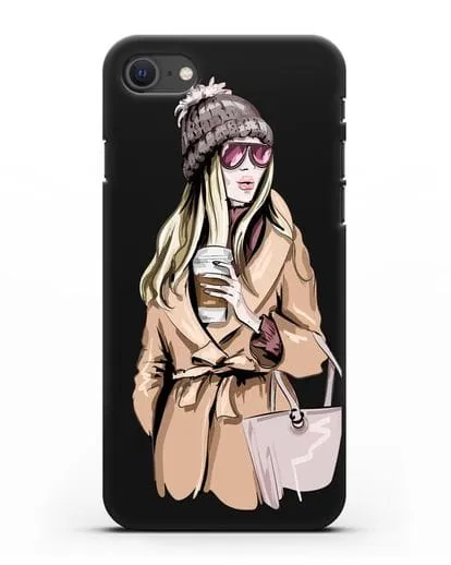 Чехол Девушка блондинка в пальто и кофе в руках силиконовый для iPhone SE 2020