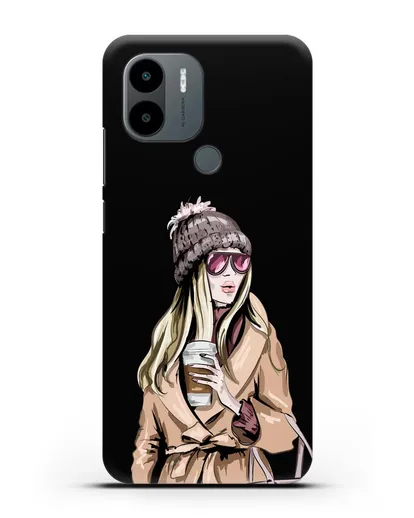 Чехол Девушка блондинка в пальто и кофе в руках силиконовый для Xiaomi Poco C51