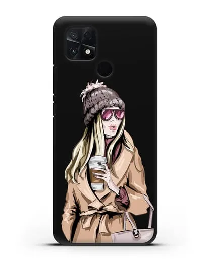 Чехол Девушка блондинка в пальто и кофе в руках силиконовый для Xiaomi Poco C40