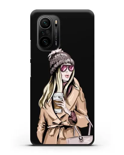 Чехол Девушка блондинка в пальто и кофе в руках силиконовый для Xiaomi Poco F3