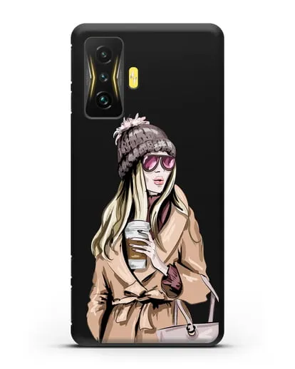 Чехол Девушка блондинка в пальто и кофе в руках силиконовый для Xiaomi Poco F4 GT