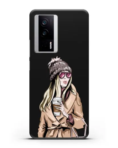 Чехол Девушка блондинка в пальто и кофе в руках силиконовый для Xiaomi Poco F5 Pro