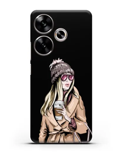 Чехол Девушка блондинка в пальто и кофе в руках силиконовый для Xiaomi Poco F6