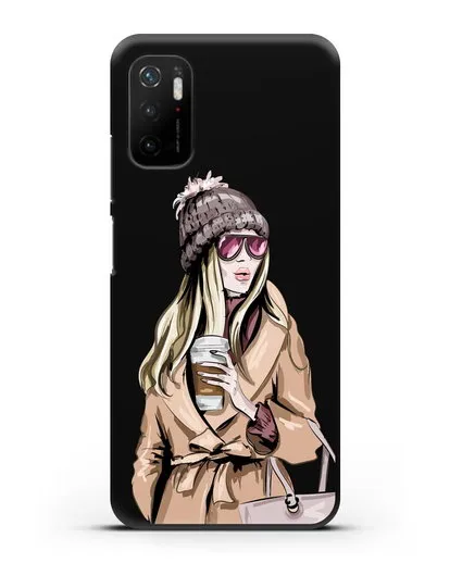 Чехол Девушка блондинка в пальто и кофе в руках силиконовый для Xiaomi Poco M3 Pro