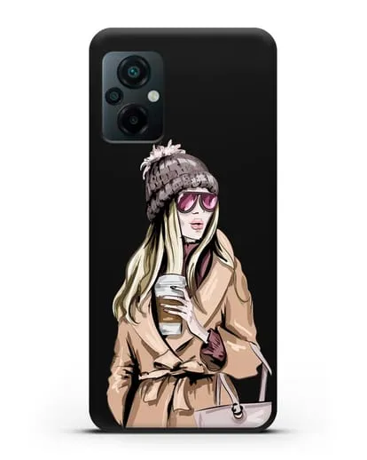 Чехол Девушка блондинка в пальто и кофе в руках силиконовый для Xiaomi Poco M5