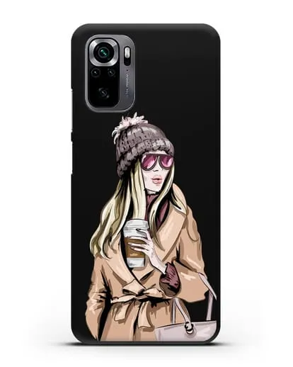 Чехол Девушка блондинка в пальто и кофе в руках силиконовый для Xiaomi Poco M5s
