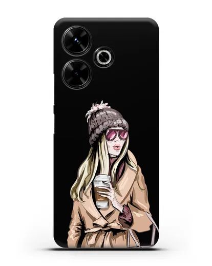 Чехол Девушка блондинка в пальто и кофе в руках силиконовый для Xiaomi Poco M6