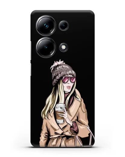 Чехол Девушка блондинка в пальто и кофе в руках силиконовый для Xiaomi Poco M6 Pro