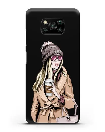 Чехол Девушка блондинка в пальто и кофе в руках силиконовый для Xiaomi Poco X3 Pro