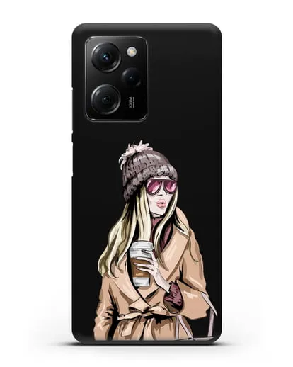 Чехол Девушка блондинка в пальто и кофе в руках силиконовый для Xiaomi Poco X5 Pro
