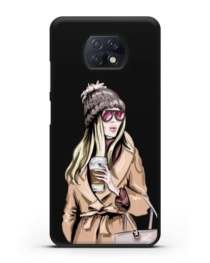 Чехол Девушка блондинка в пальто и кофе в руках силиконовый для Xiaomi Redmi Note 9T