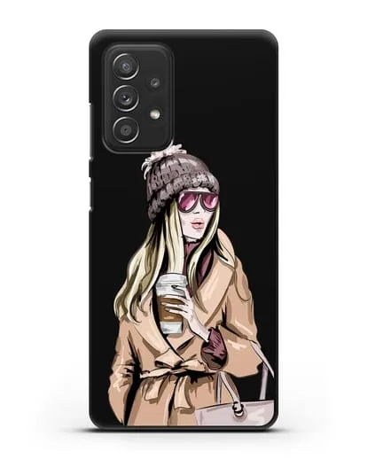 Чехол Девушка блондинка в пальто и кофе в руках силиконовый для Samsung Galaxy A53