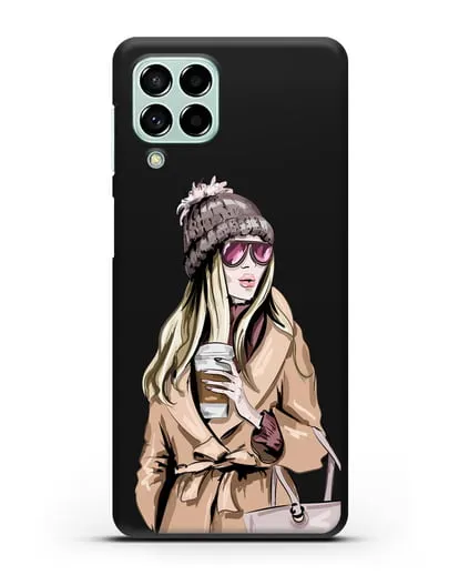 Чехол Девушка блондинка в пальто и кофе в руках силиконовый для Samsung Galaxy M53 [SM-M536]