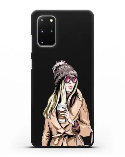Чехол Девушка блондинка в пальто и кофе в руках силиконовый для Samsung Galaxy S20 Plus [SM-G985F]