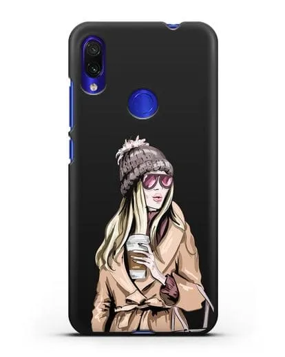 Чехол Девушка блондинка в пальто и кофе в руках силиконовый для Xiaomi Redmi Note 7